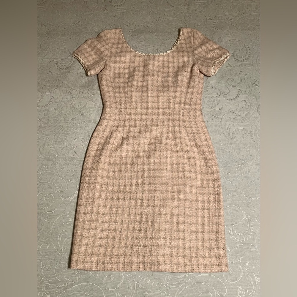 Brooks Brothers Pastel Plaid Wool/Silk Tweed Sheath With Cord Trim — Made in USA